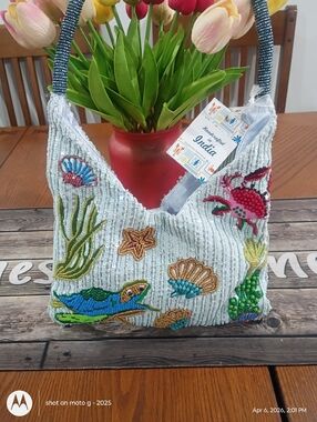 New Made In India Sea Creatures Beaded Bag